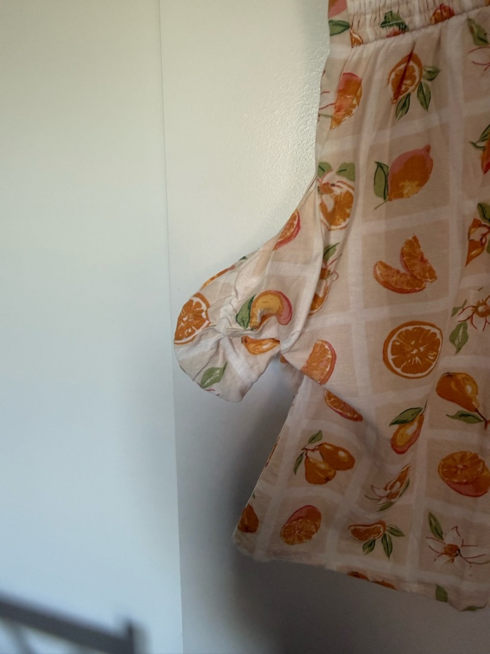 Orange Pear Floral Mini Dress with Pockets and Plaid Detail - Picture 4 of 6
